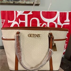 GUESS Beige and Brown Women's Tote Bag
